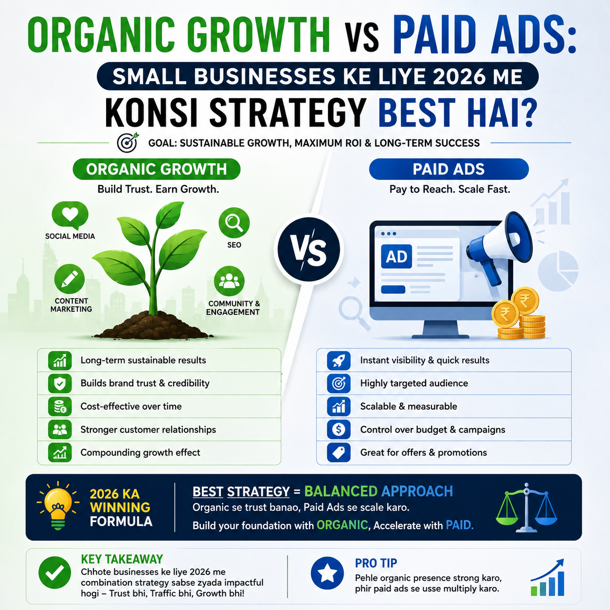 Organic Growth vs Paid Ads: Small Businesses ke liye 2026 me Konsi Strategy Best Hai?